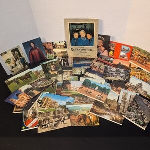 Queen Elizabeth, England lot of unused  40 postcards and bonus Queen Mother book